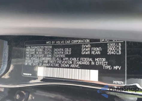 2011 Volvo Xc60 3.2 from USA, damaged, VIN YV4940DZ2B2190098
